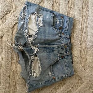 Levi's Light Blue Frayed Denim Shorts